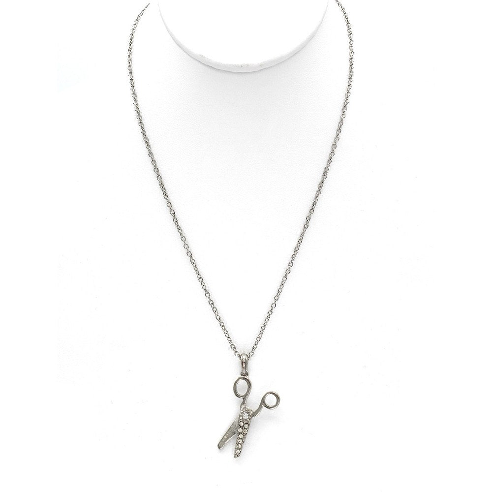 Rhinestone Scissor Necklace - Silver Color image # 49477