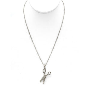 Rhinestone Scissor Necklace - Silver Color image # 49477