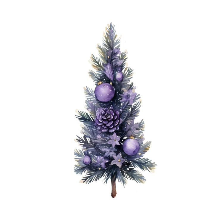 lavendar christmas tree Lavender Christmas Tree & Ornaments 1 Fabric Panel Quilting Cotton / 18 Inches by 18 Inches