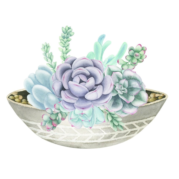 succulents watercolor Lilac & Green Watercolor Succulent Fabric Panel 4.5 Inches by 4.5 Inches