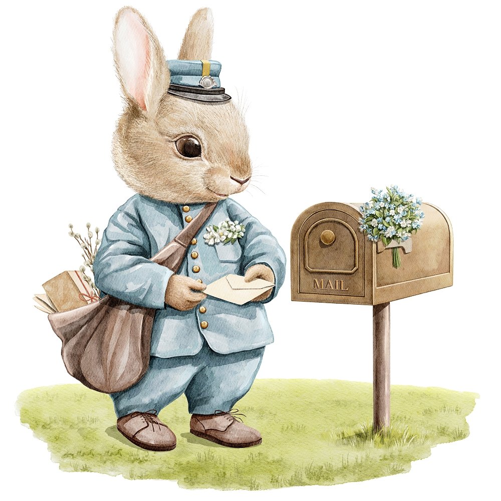Little Critters Easter Rabbit Family Mailman Fabric Panel