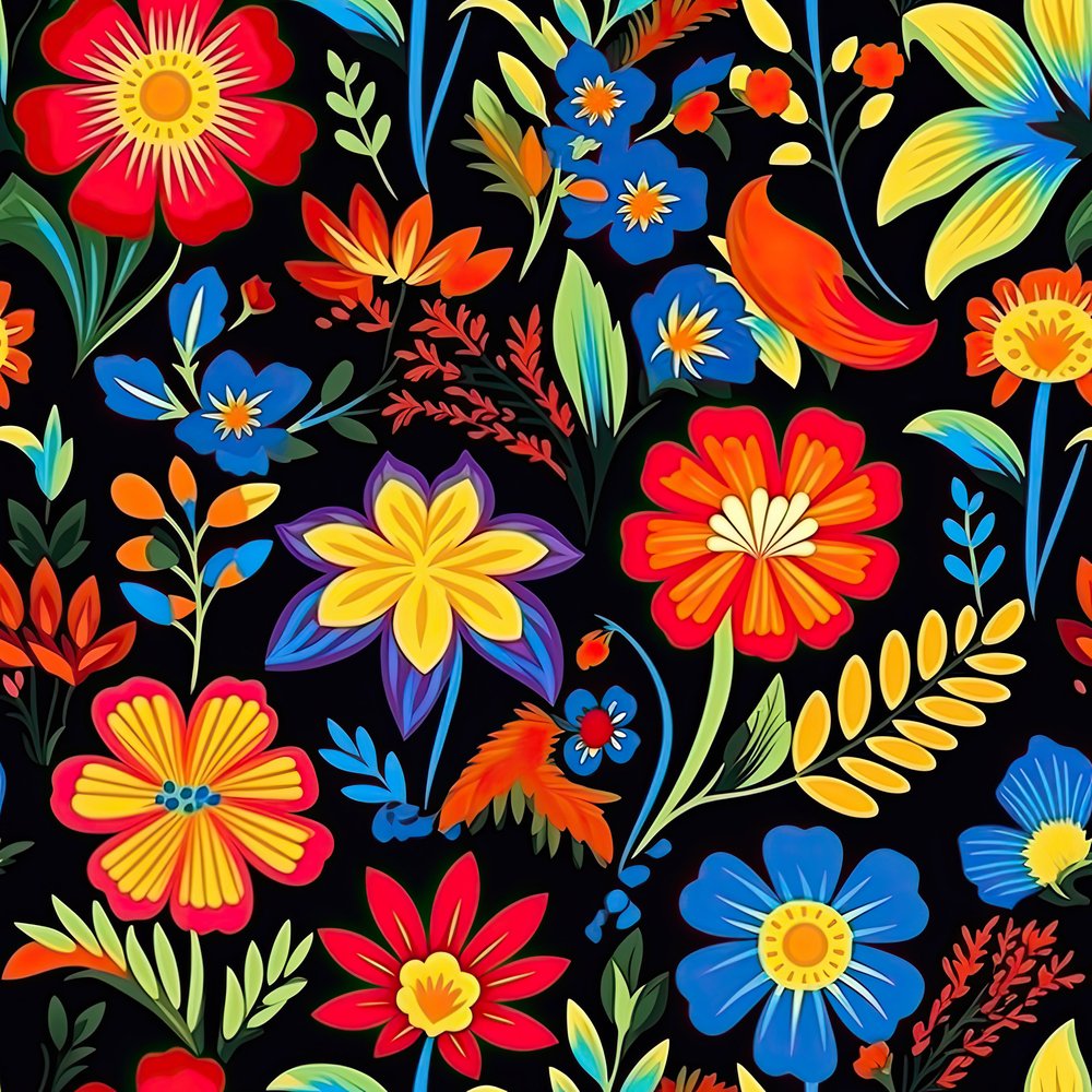 Fiesta Line Pattern Transparent Mexican Floral Fiesta Pattern #8 Fabric