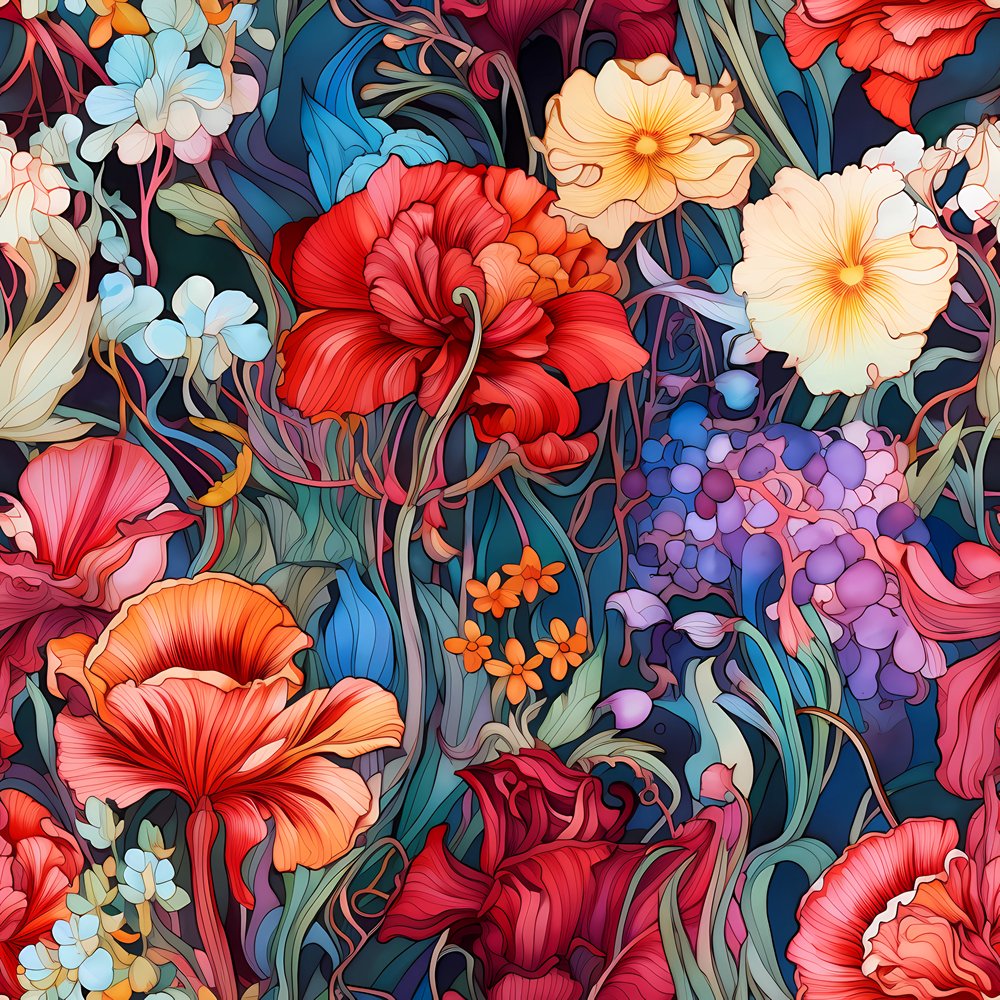 New Pattern Fabric Nouveau Floral Pattern #7 Fabric