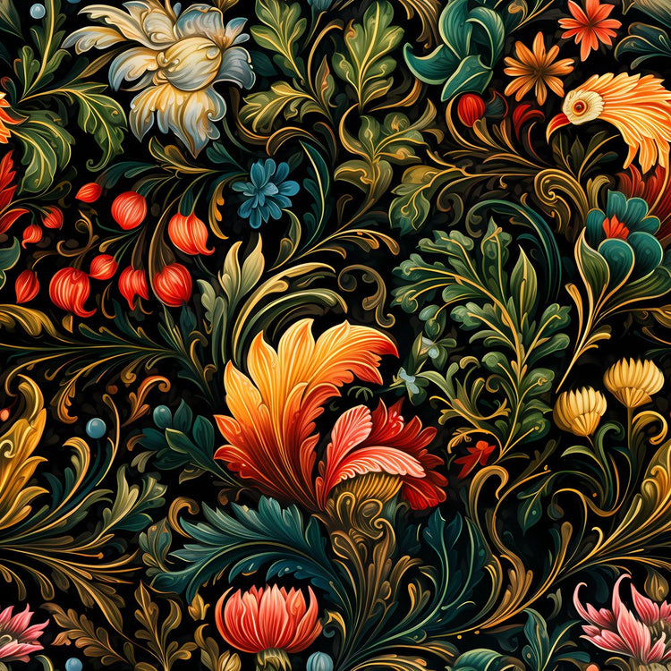 Colorful Renaissance Pattern Ornate Renaissance Floral Pattern #11 Fabric