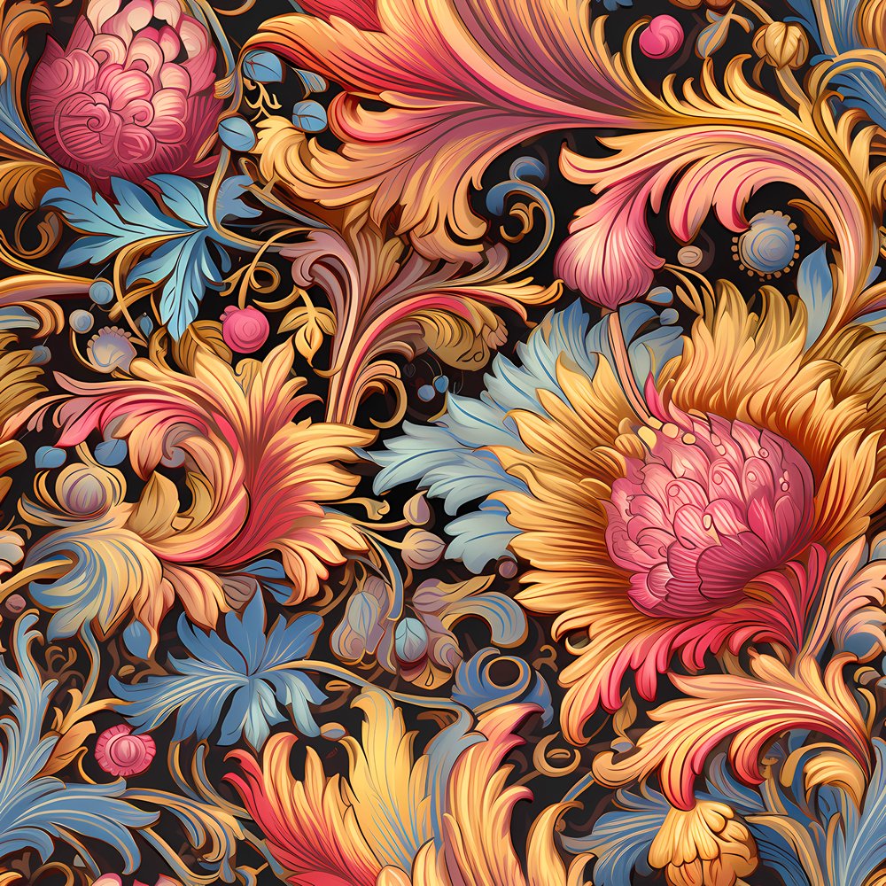 Ornate Renaissance Floral Pattern #2 Fabric