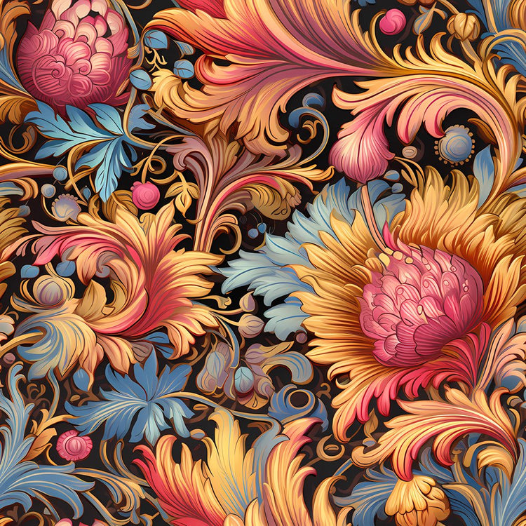 Colorful Renaissance Pattern Ornate Renaissance Floral Pattern #2 Fabric