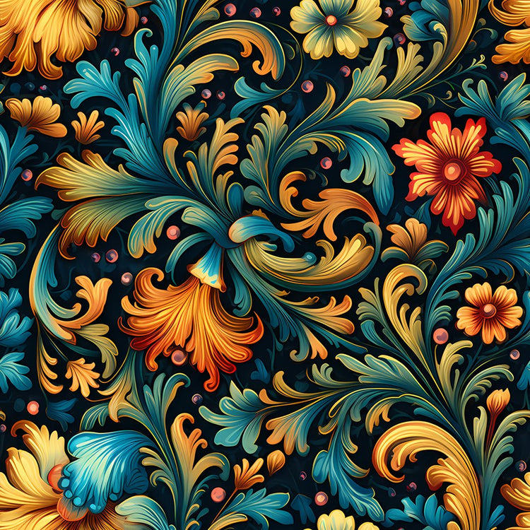 Colorful Renaissance Pattern Ornate Renaissance Floral Pattern #3 Fabric