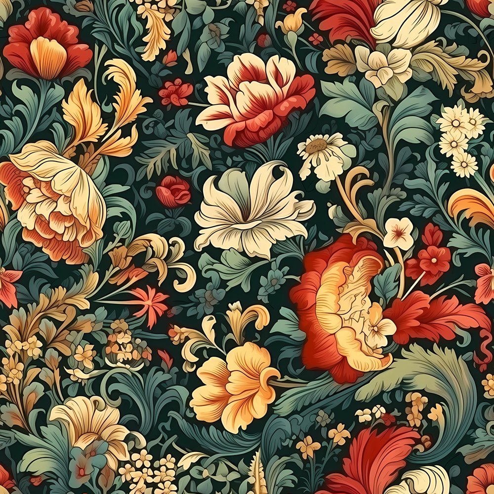 Rennaissance Pattern Ornate Renaissance Floral Pattern #7 Fabric