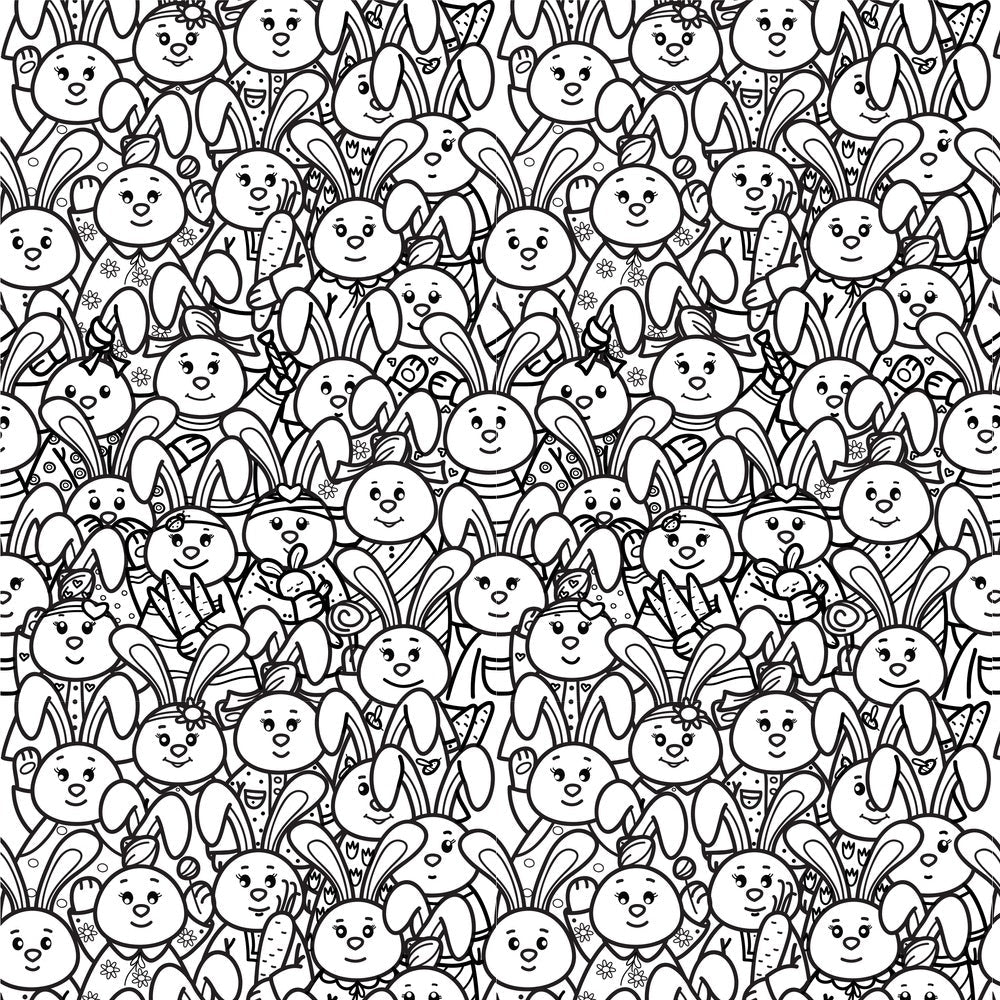 Packed Rabbits Fabric - Black/White