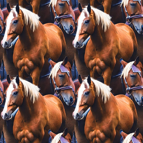 Packed Realistic Horses Pattern #1 Fabric
