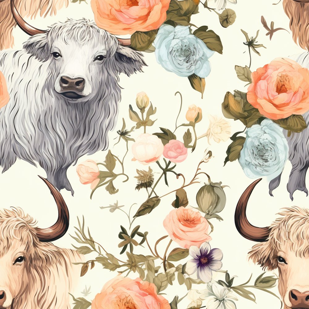 Cow Pattern Types Pastel Highland Cows Pattern #1 Fabric