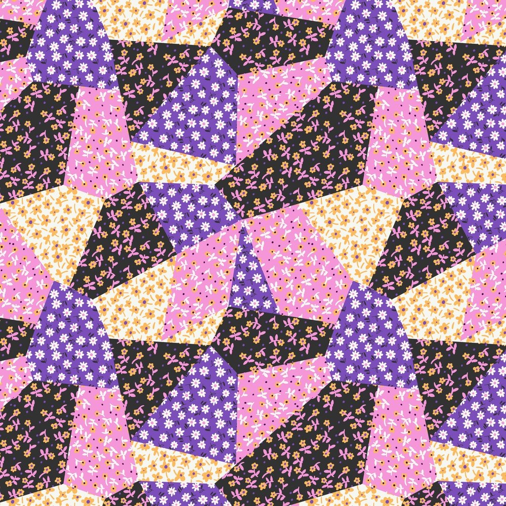 Pattern Patchwork Purple Patchwork Daises Fabric - Purple