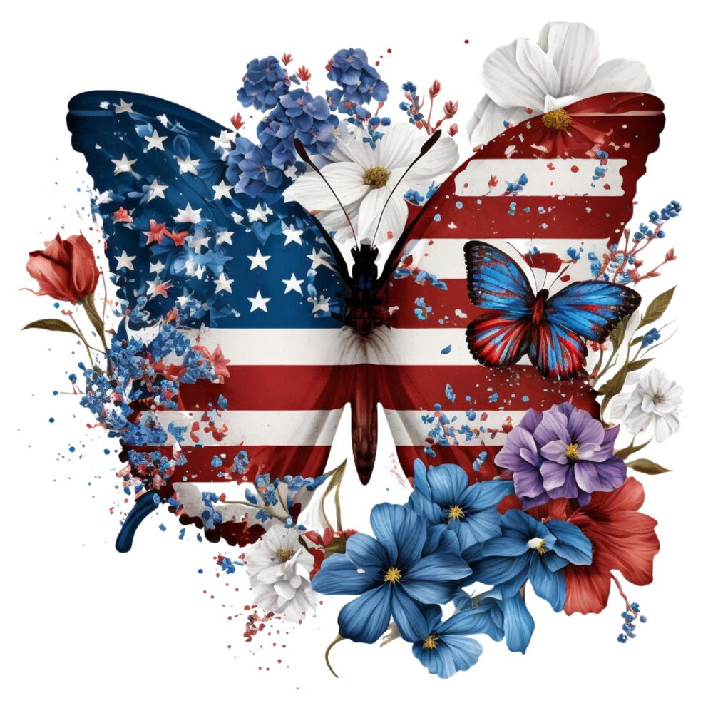 Patriotic Floral Butterfly #2 Fabric Panel