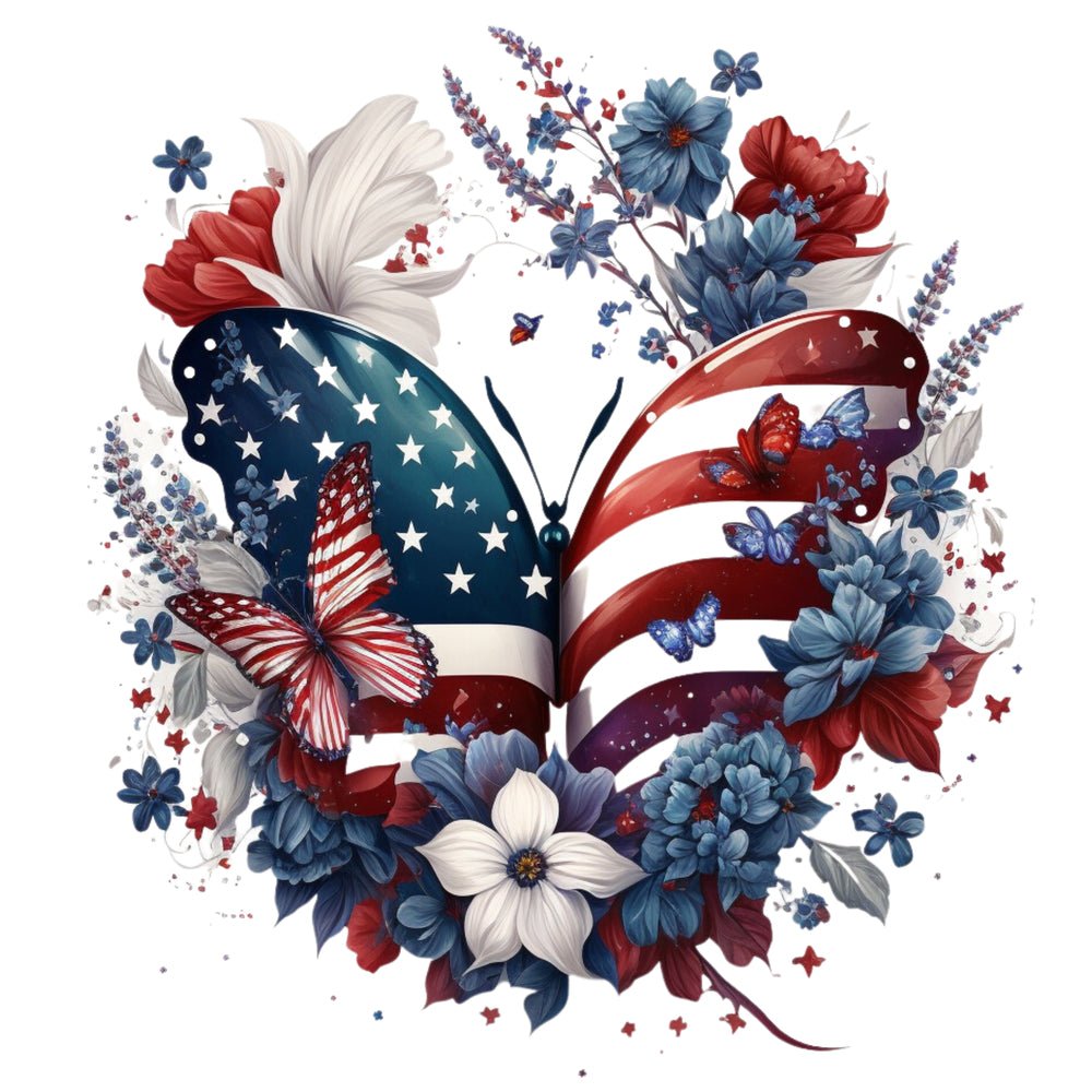 Patriotic Floral Butterfly #3 Fabric Panel