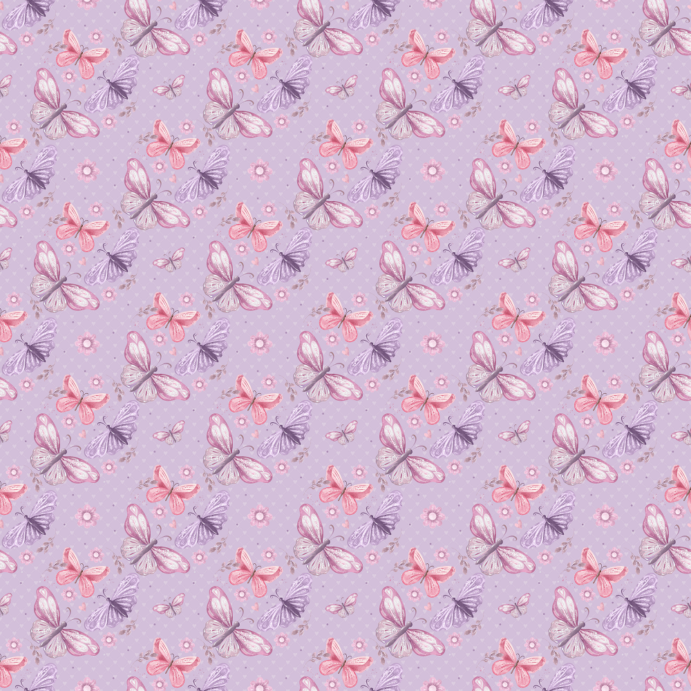 Pink and Purple Butterflies on Heart Fabric - Purple
