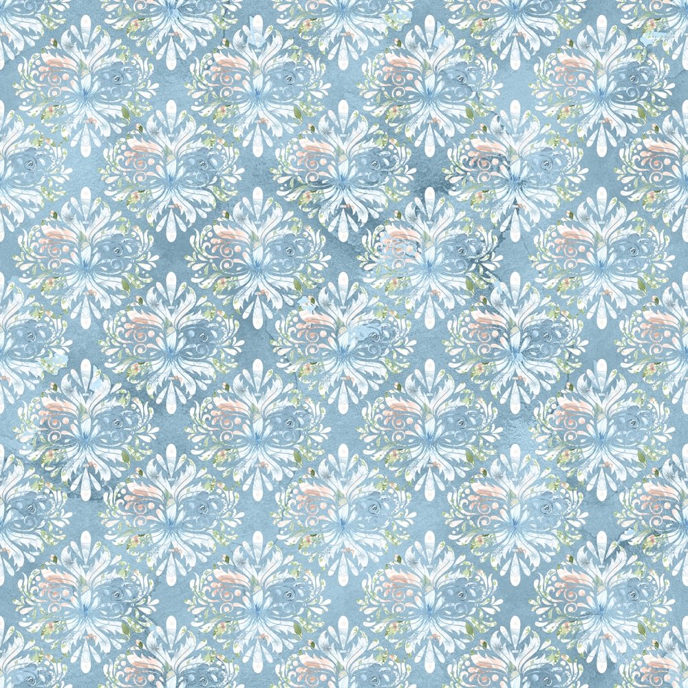 Powder Blue Damask on Blue Fabric