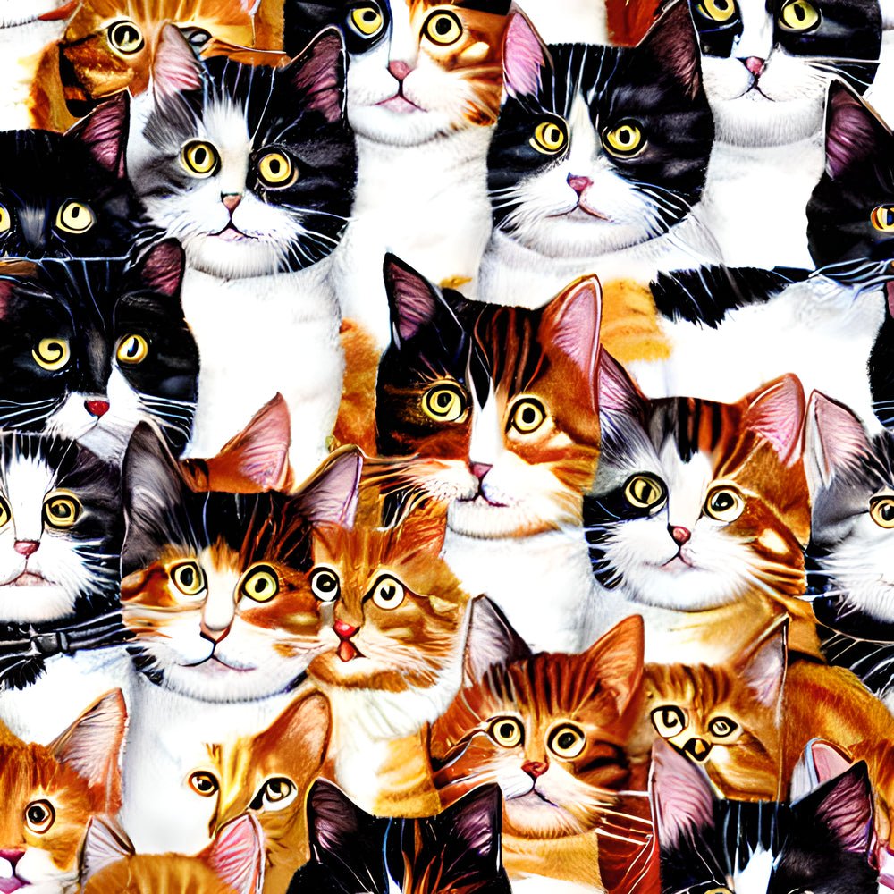 Famous Cat Patterns Realistic Packed Cats Pattern #1 Fabric