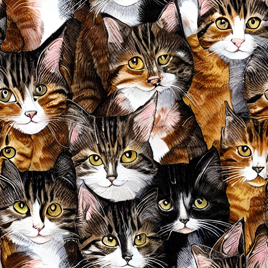 Realistic Packed Cats Pattern #2 Fabric
