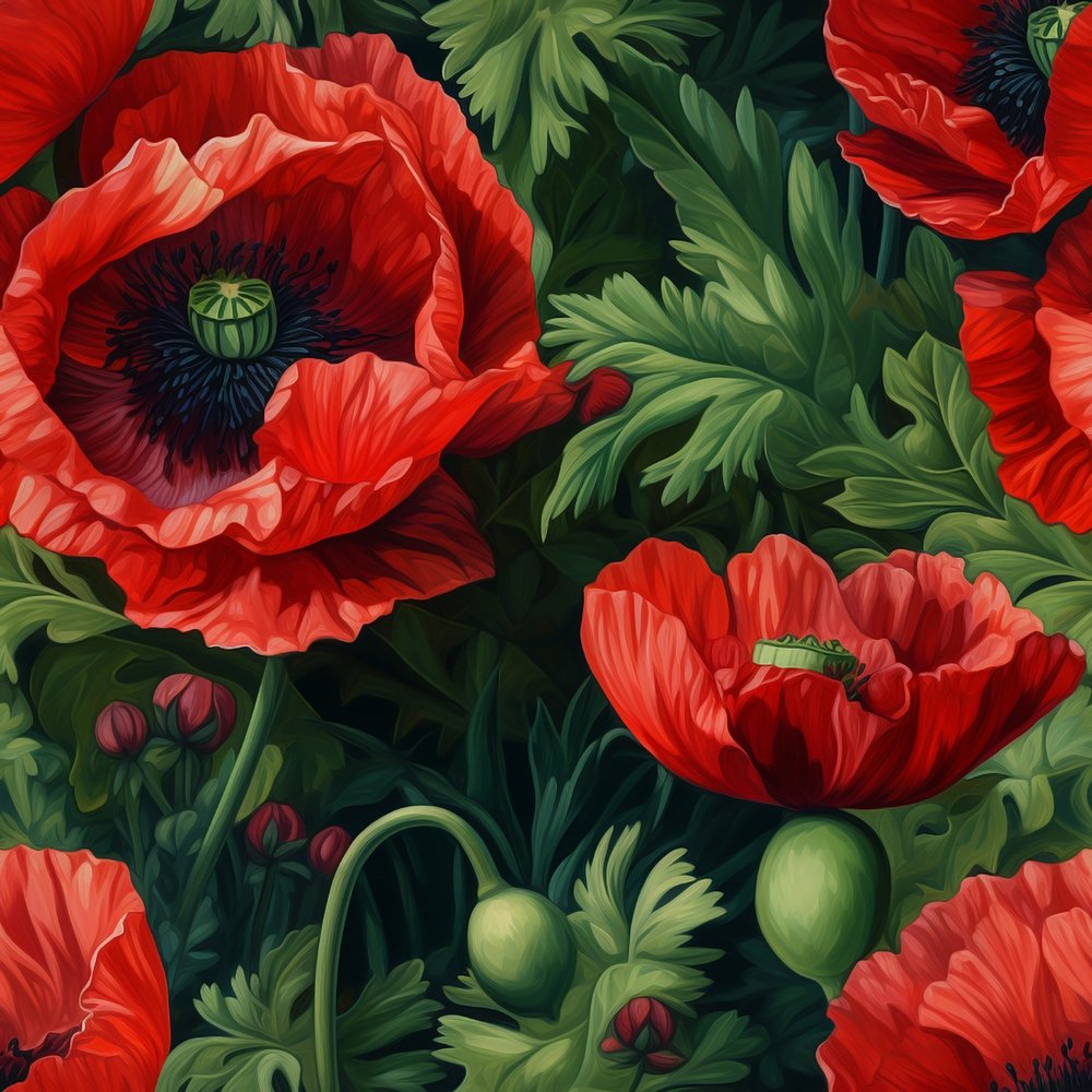 Realistic Poppy Flowers Fabric