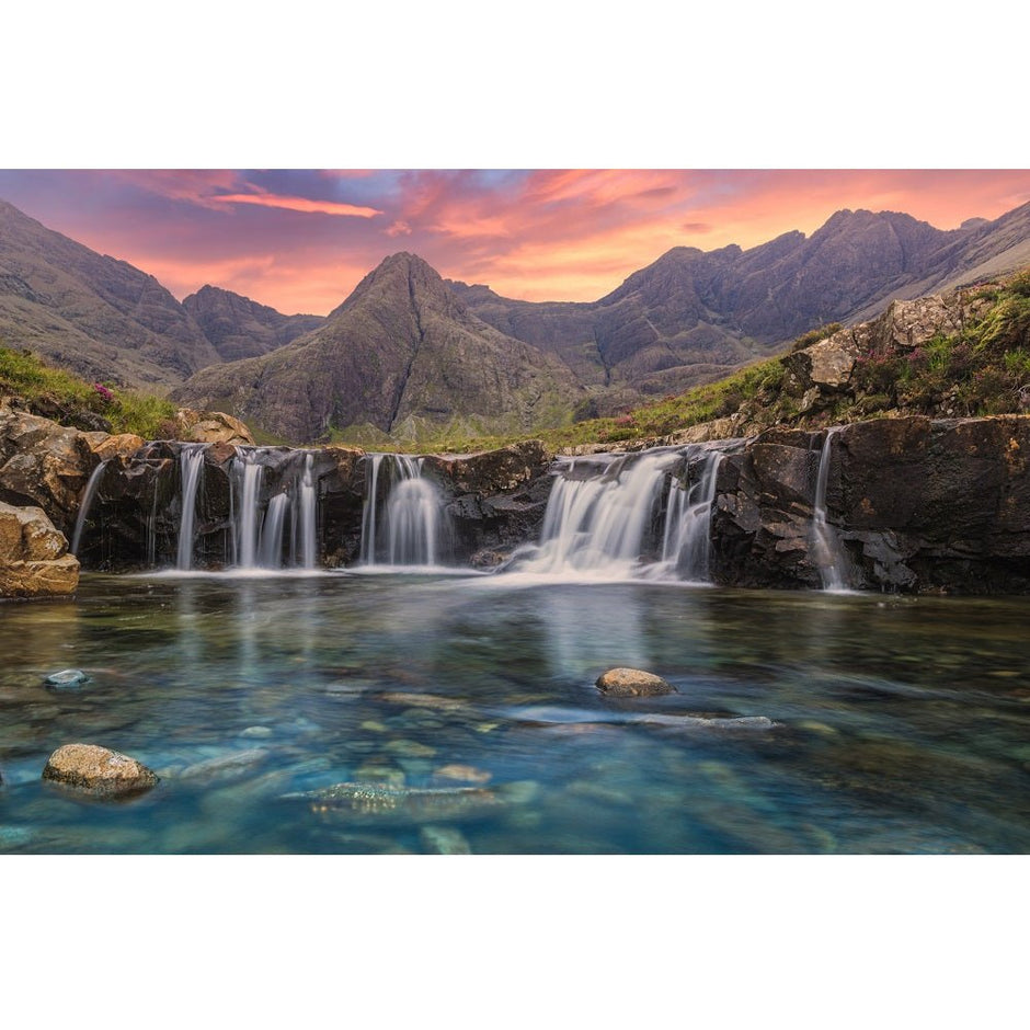 Realistic Sunset Waterfall Fabric Panel