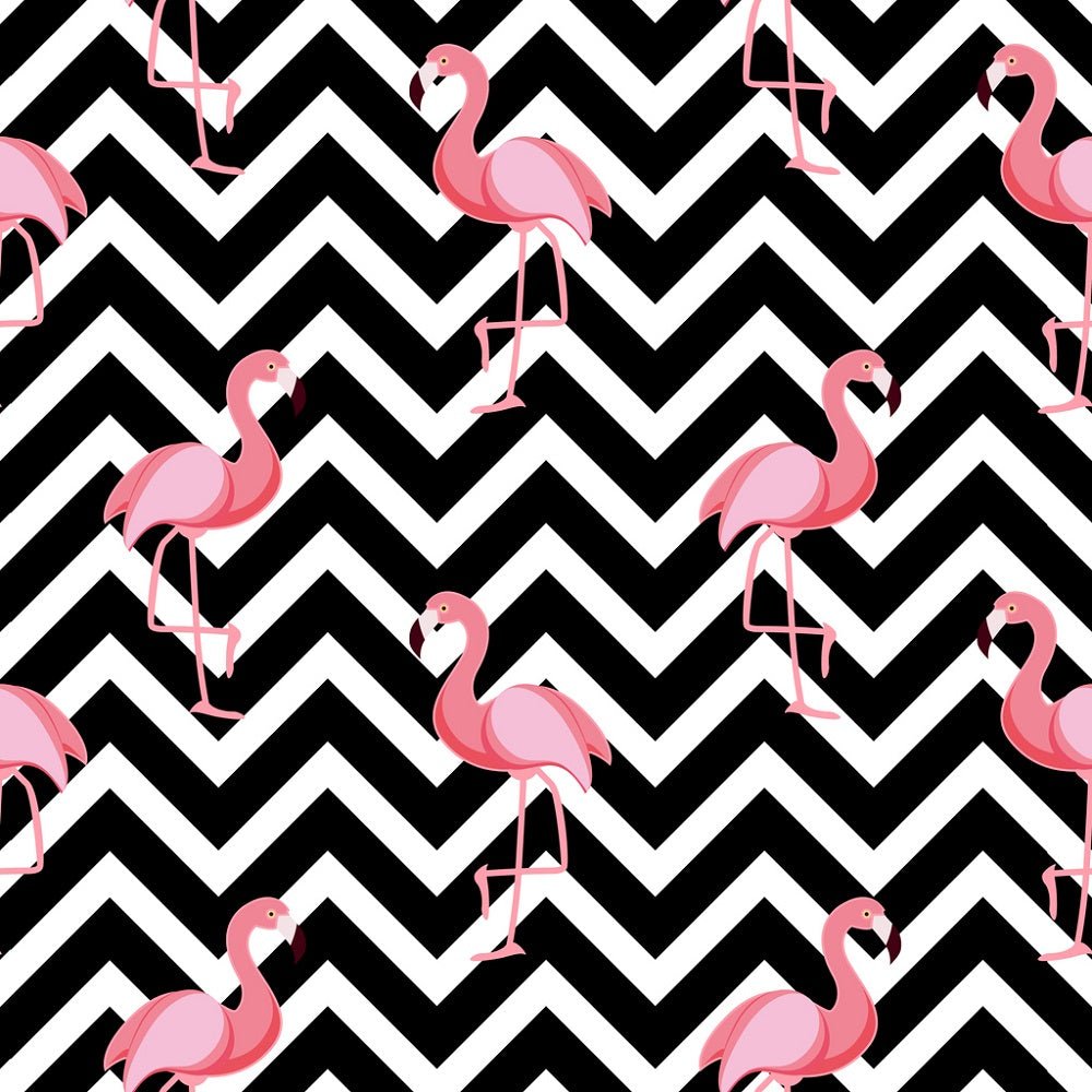 Retro Flamingo Chevron Zigzag Fabric - Black