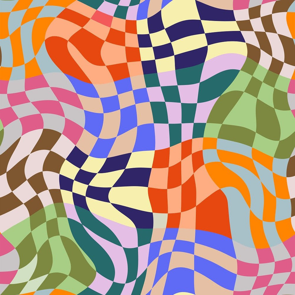 Retro Geometric Checkered Pattern #2 Fabric