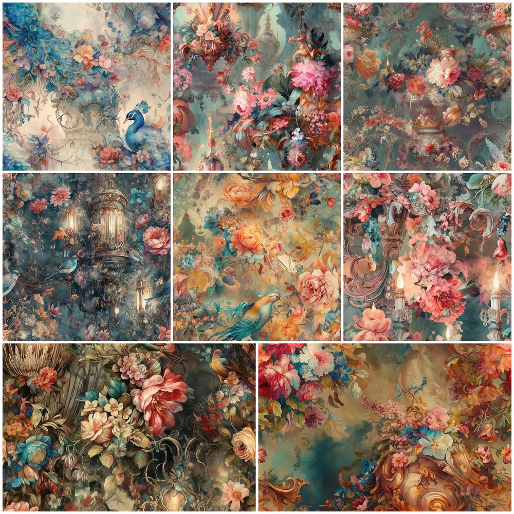 Rococo Flowers Red Rococo Flowers Fat Quarter Bundle - 8 Pieces