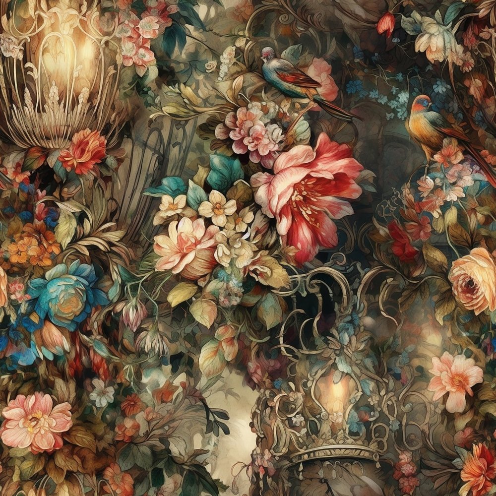 Rococo Flowers Pattern #3 Fabric