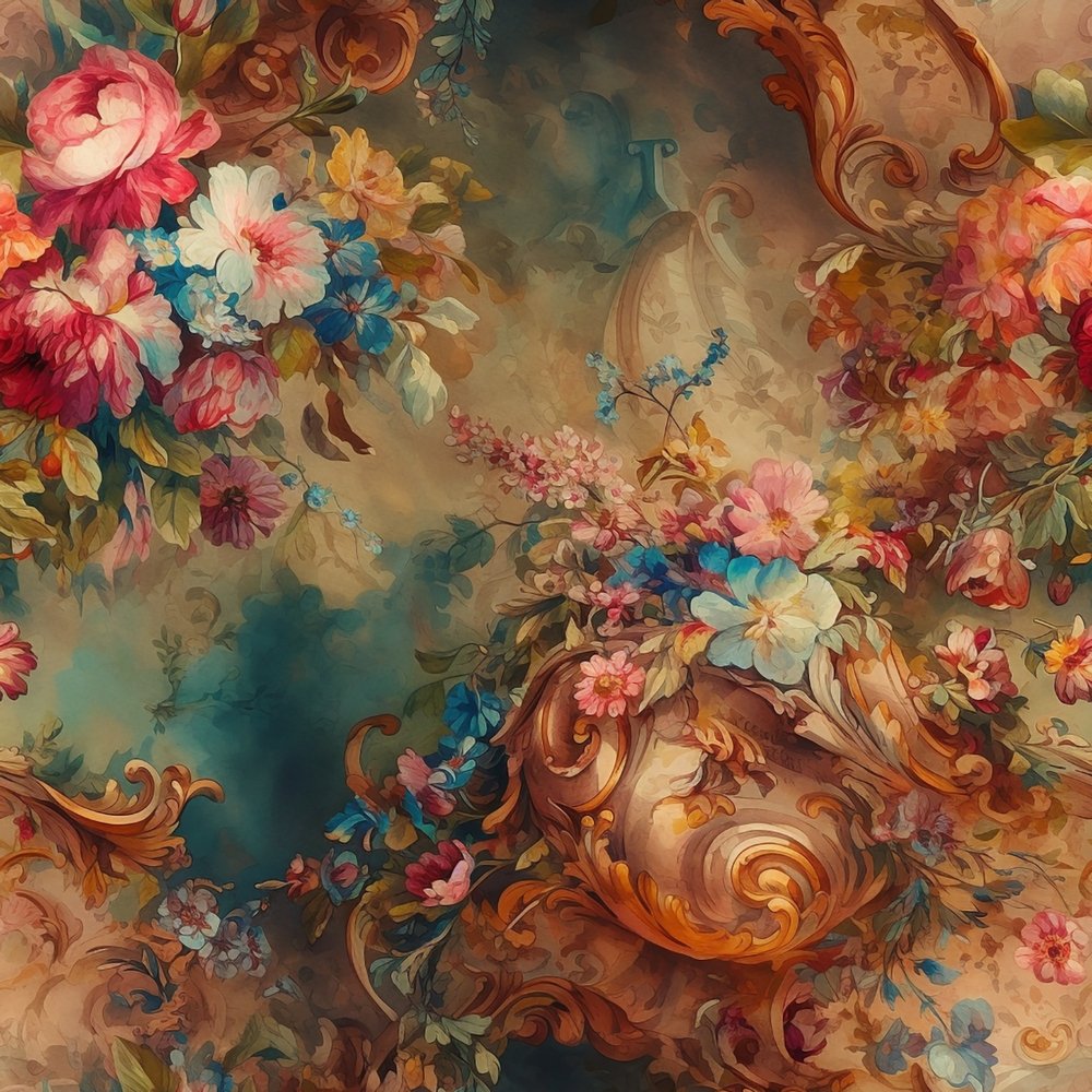 Rococo Flowers Pattern #6 Fabric