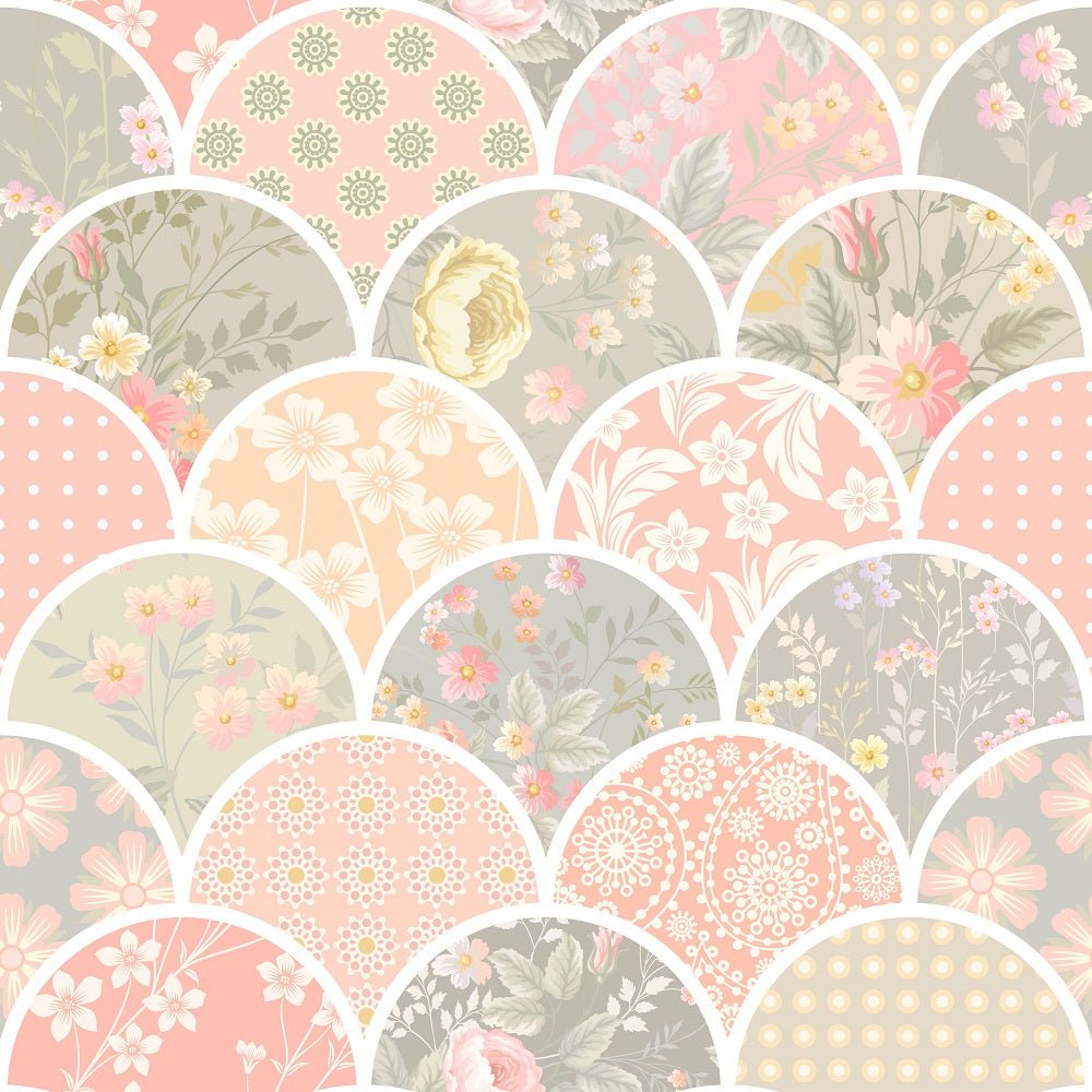 Scallops Patchwork with Flowers Fabric - Pastel
