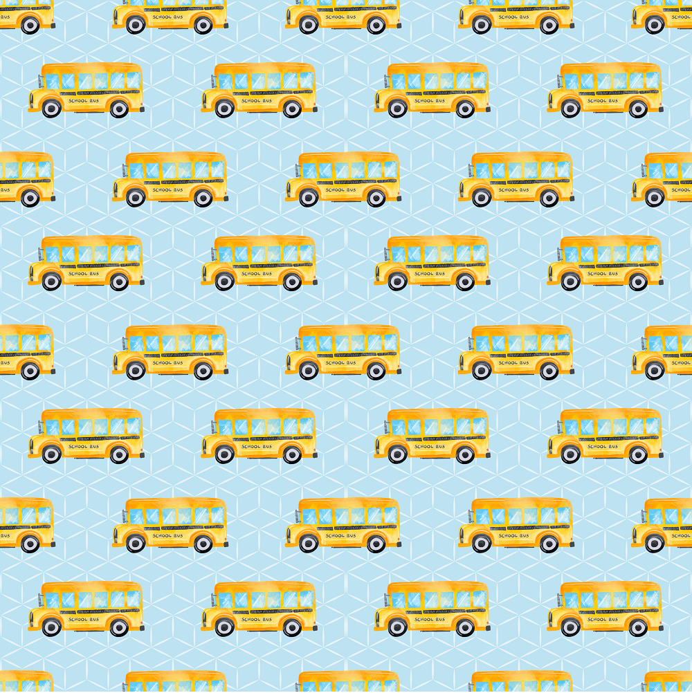 School Bus on Box Fabric - Blue