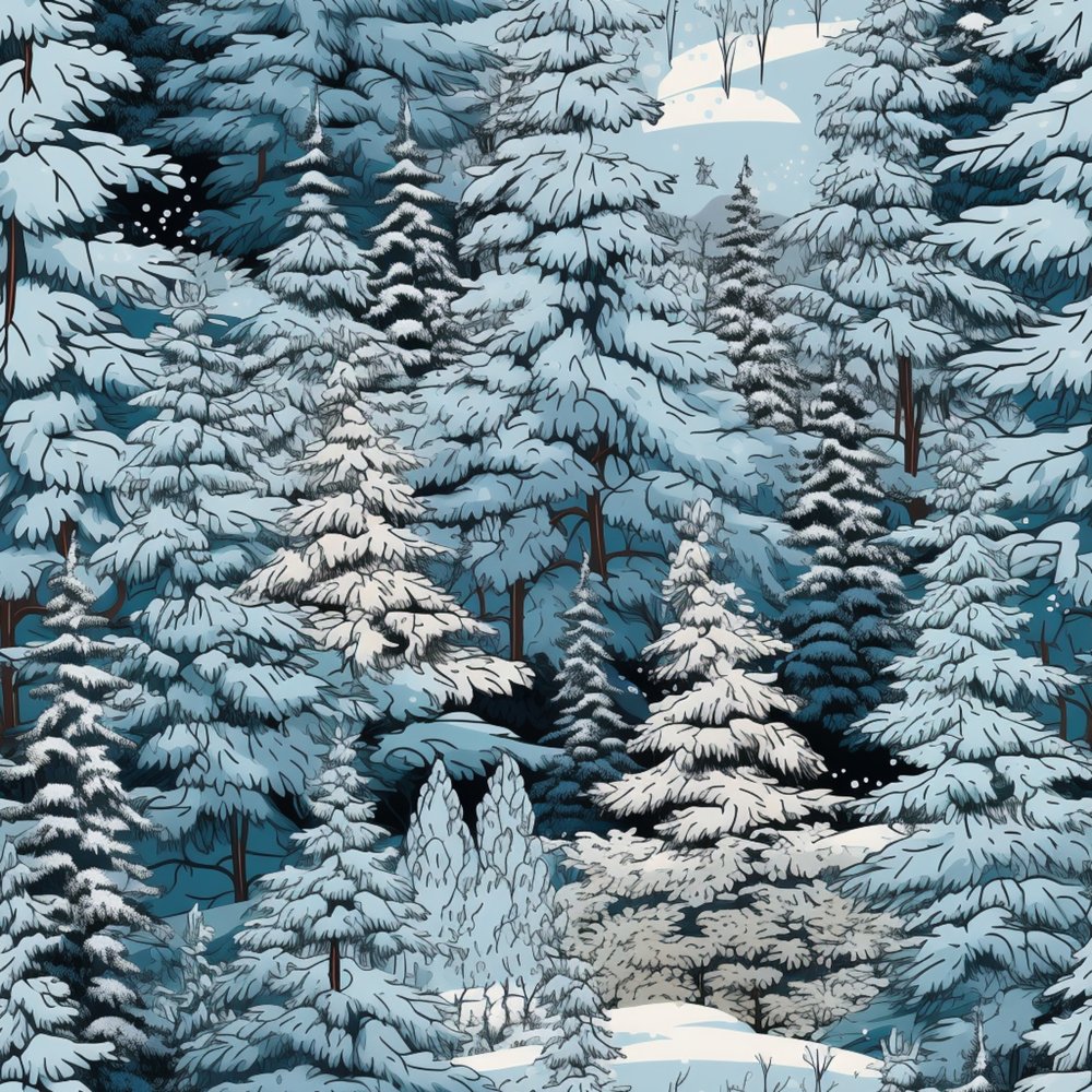 Snowy Winter Forest Pattern #11 Fabric