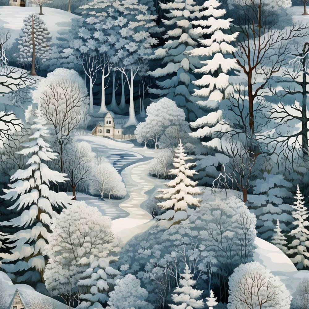 Snowy Winter Forest Pattern #18 Fabric