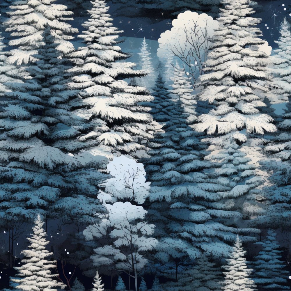 Snowy Winter Forest Pattern #4 Fabric