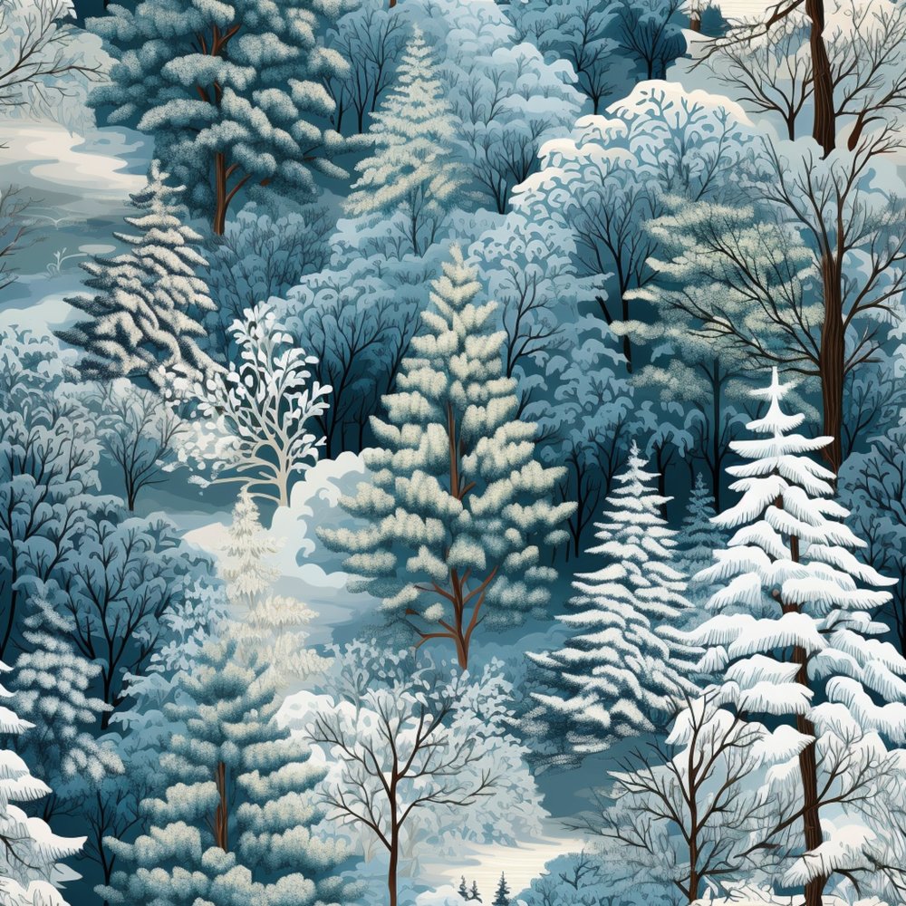 Snowy Winter Forest Pattern #6 Fabric