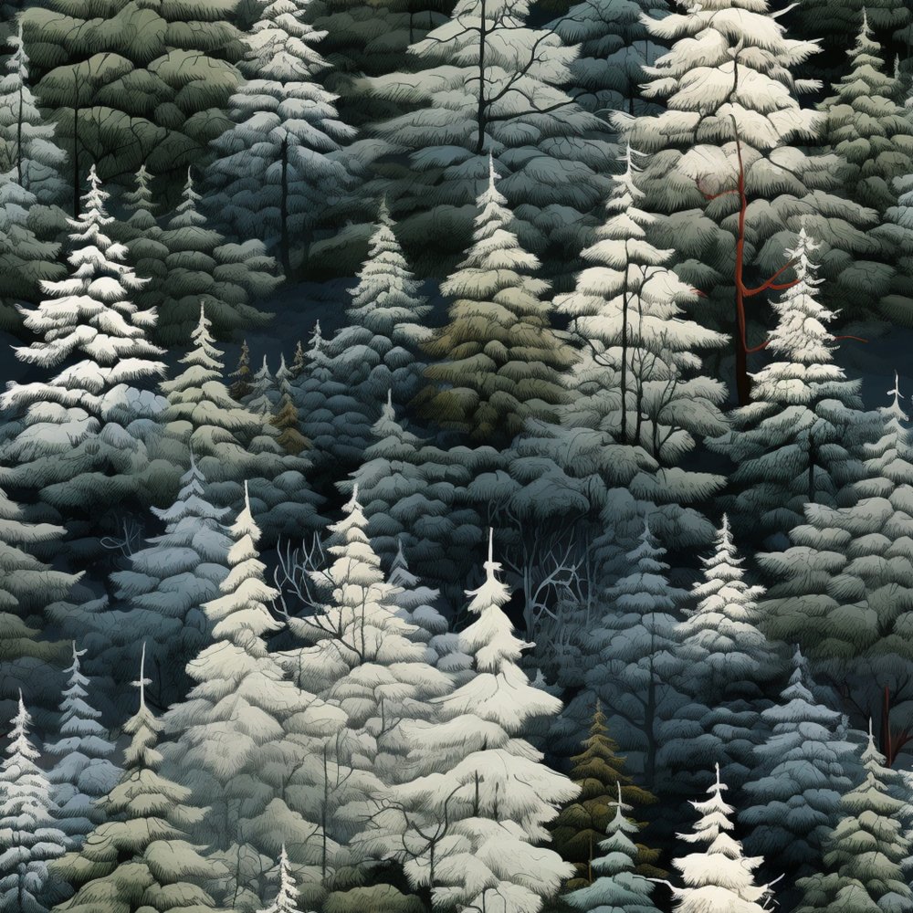 Winter Pattern Material Snowy Winter Forest Pattern #7 Fabric
