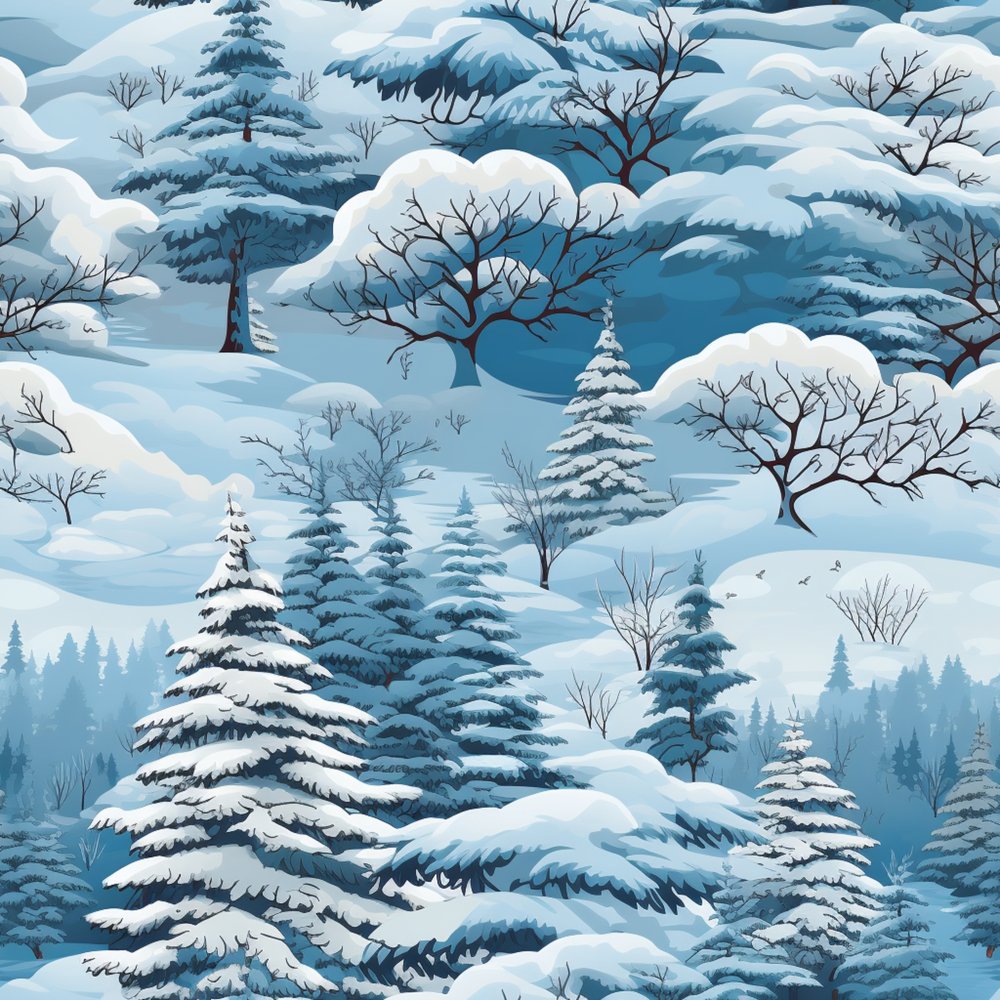 Snowy Winter Forest Pattern #8 Fabric