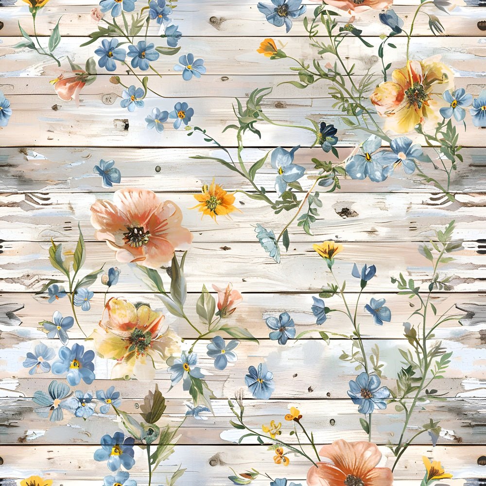 Spring Floral on Wood Planks Pattern #1 Fabric