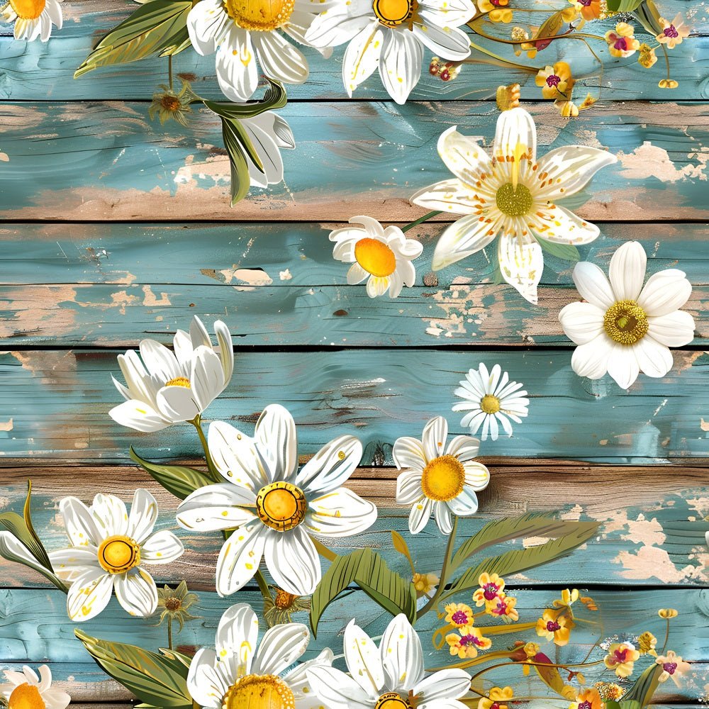 Spring Floral on Wood Planks Pattern #3 Fabric