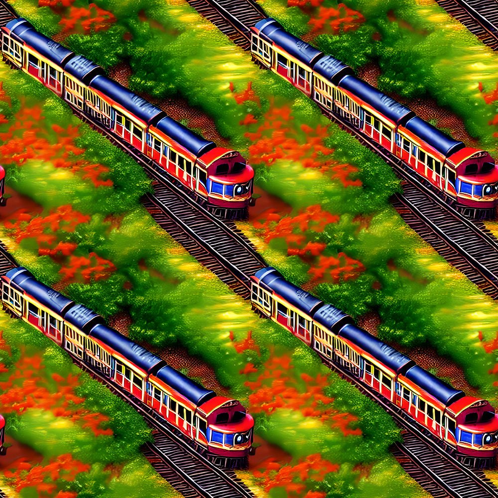 Springtime Allover Train Fabric