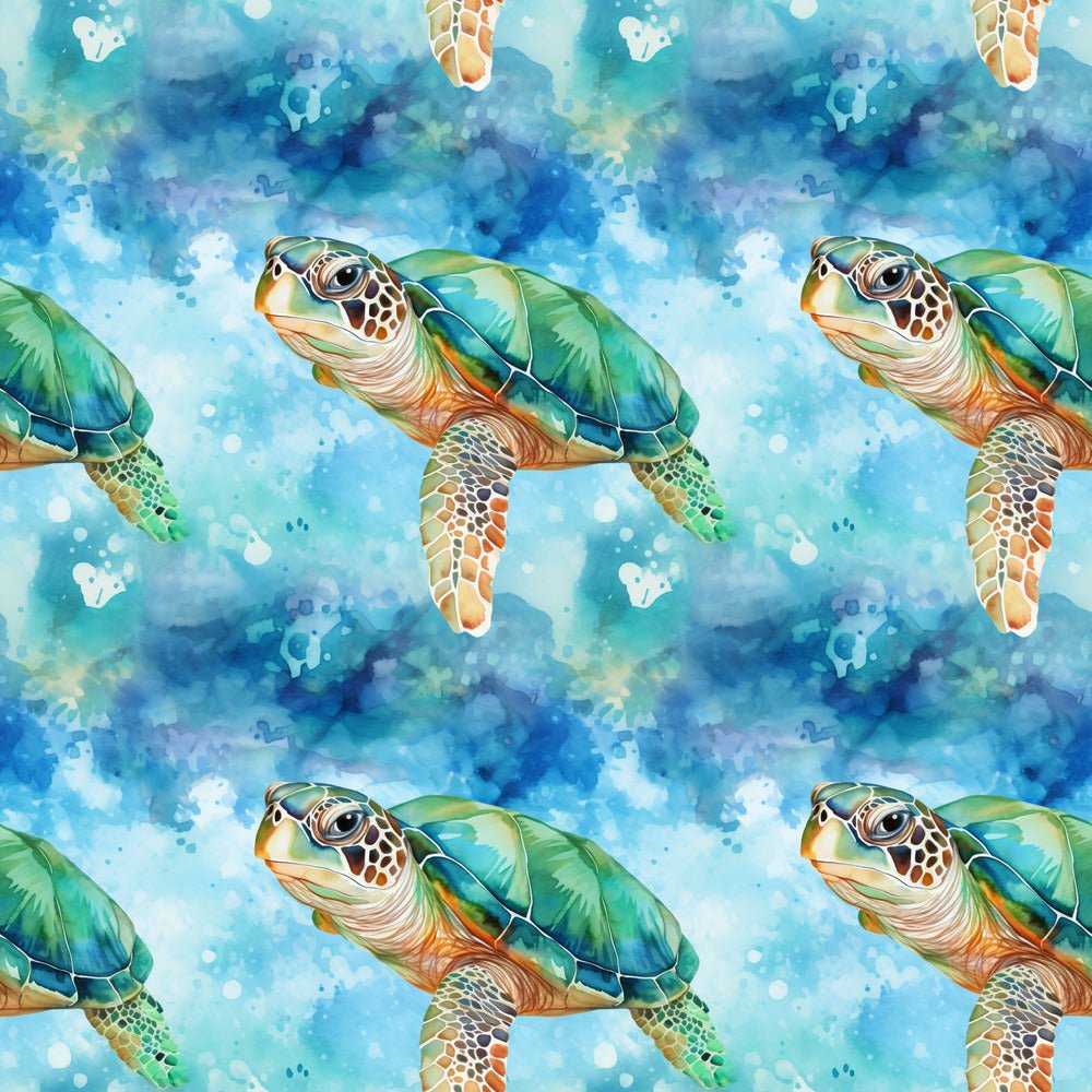 Painted Turtle Pattern Swimming Sea Turtles Pattern #7 Fabric