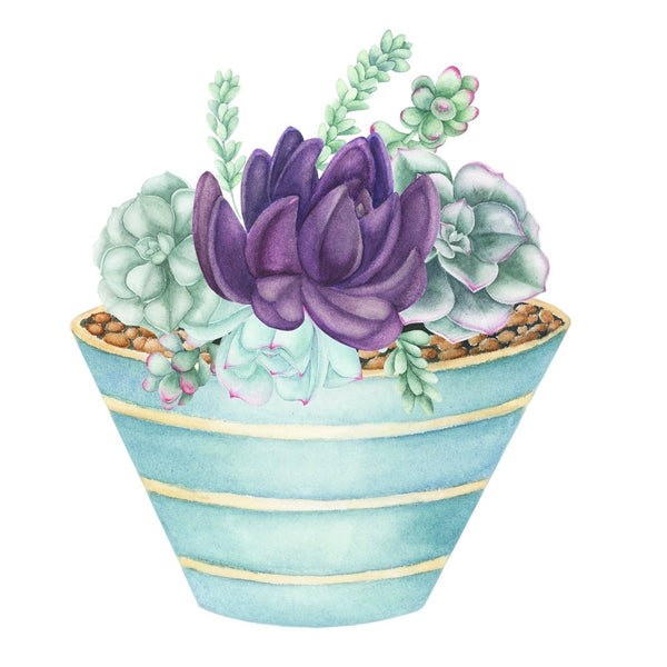 watercolour succulents Violet Watercolor Succulents Fabric Panel Variation 2 36 Inches by 36 Inches
