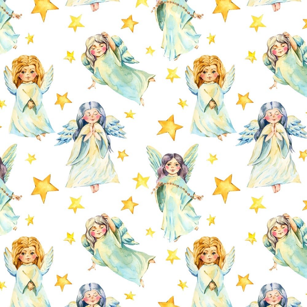 Watercolor Angels & Stars Fabric