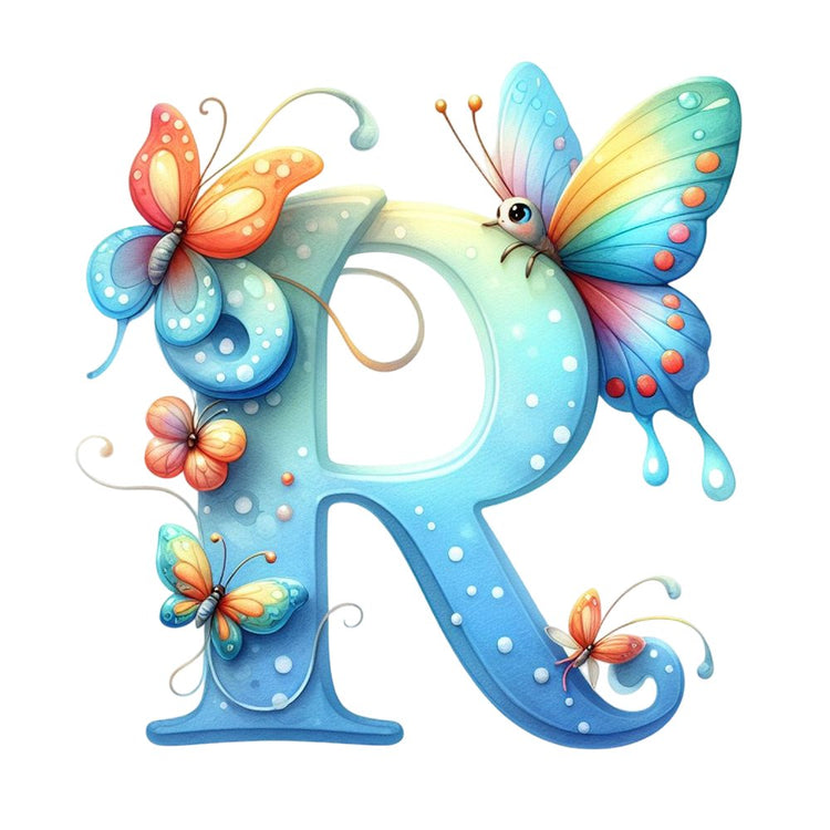 Fabric Letter R Watercolor Butterfly Letter ''R'' Fabric Panel