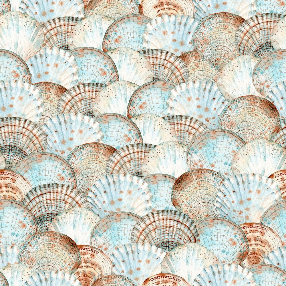 Watercolor Packed Seashells Fabric