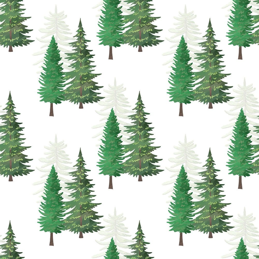 Watercolor Pine Trees Pattern 1 Fabric - White