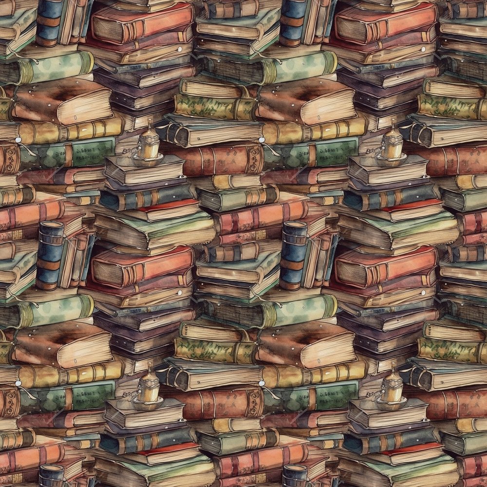 Messy Book Stack Whimsical Messy Stacked Books #2 Fabric
