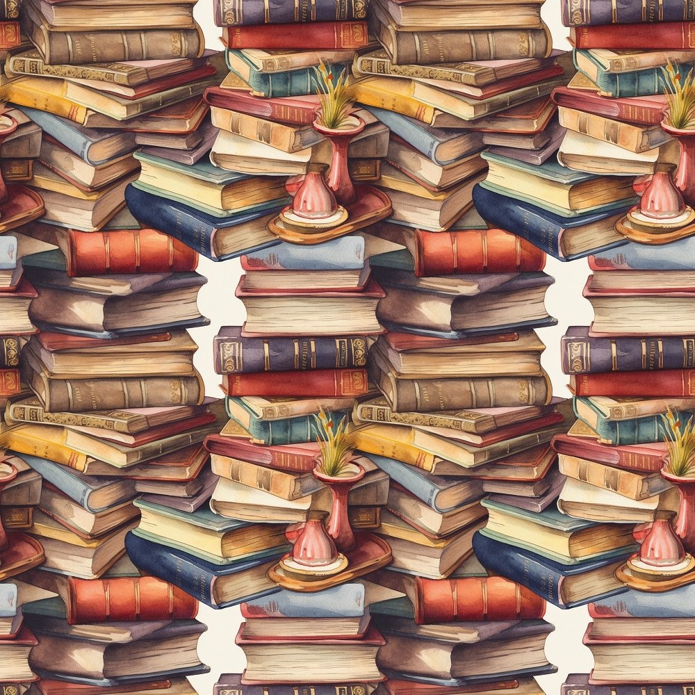 Messy Book Stack Whimsical Messy Stacked Books #6 Fabric