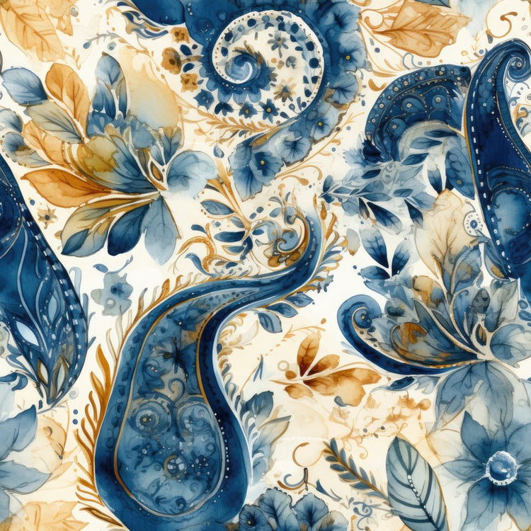 Watercolour Textile Pattern Wild Watercolor Paisleys Pattern #1 Fabric