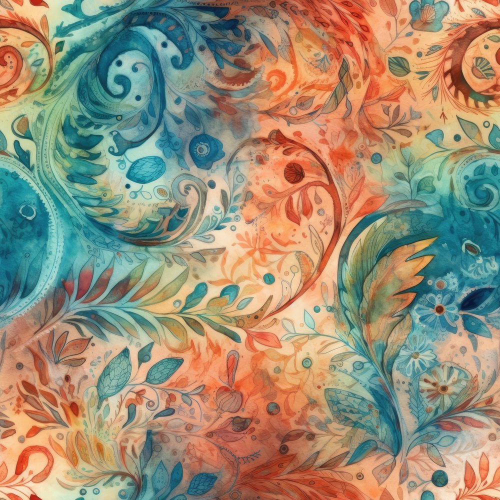 Watercolour Textile Pattern Wild Watercolor Paisleys Pattern #6 Fabric